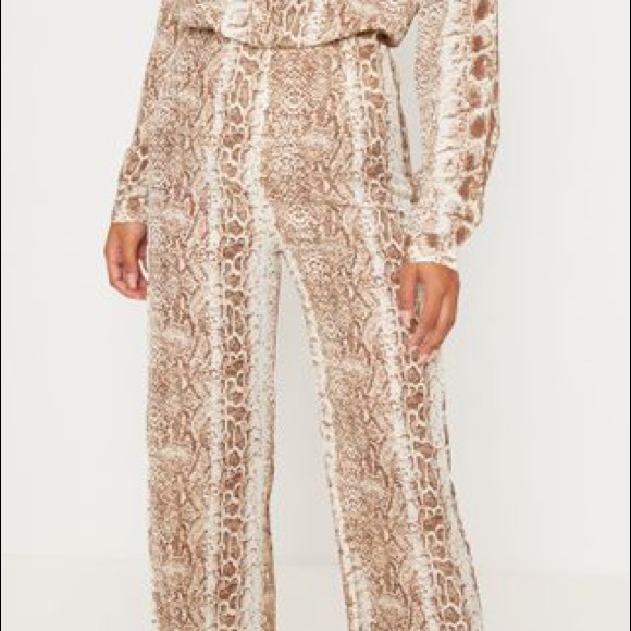 Brown Snake Print Wide Leg Pants - Picture 4 of 4